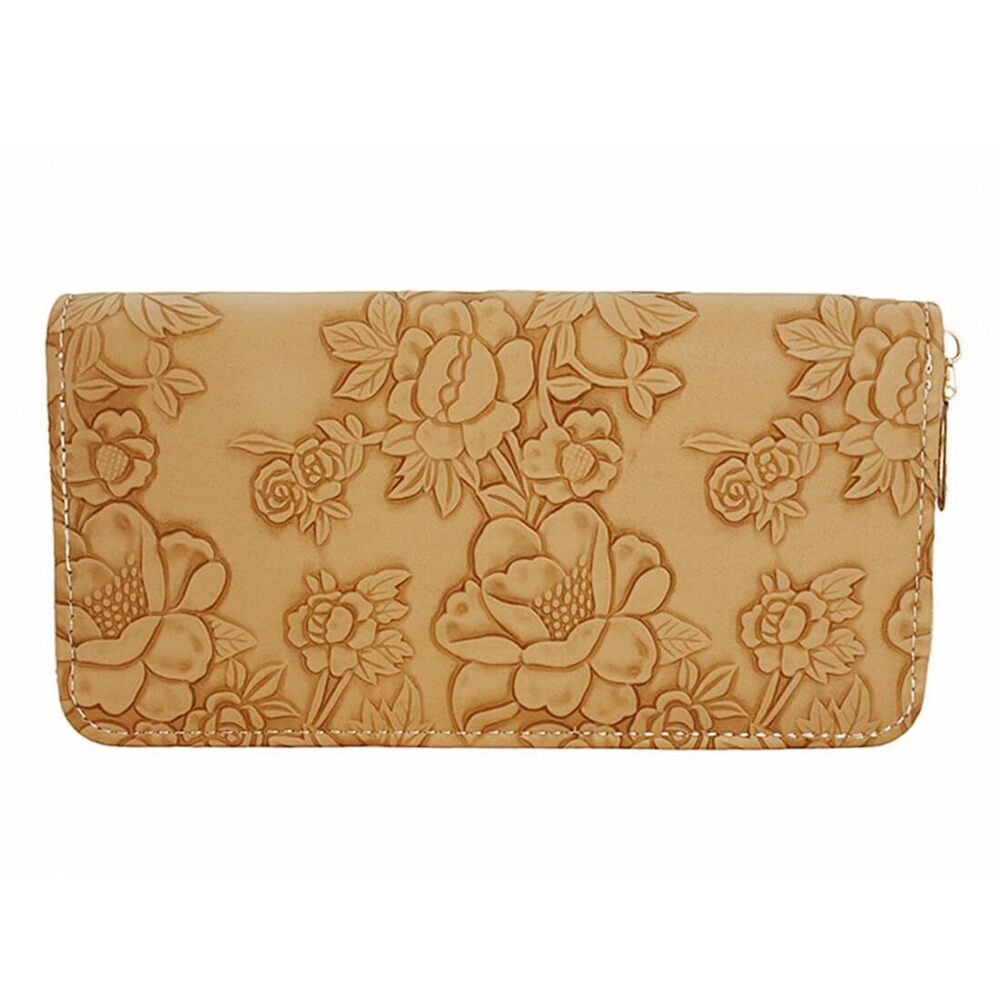 8555 flower embossed wallet, ultra-thin long zipper design, detachable